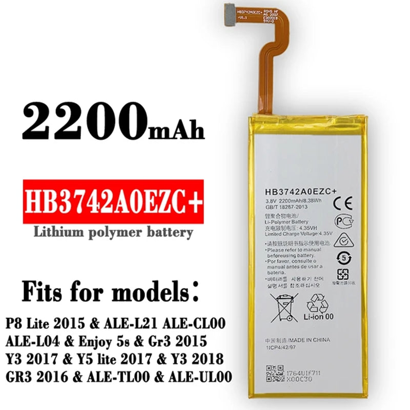 Batterie de remplacement pour Huawei Ascend P8 Lite / GR3 / Y3 / Y5, HB3742A0EZC+ Batterie de remplacement pour Huawei Ascend P8 Lite / GR3 / Y3 / Y5, HB3742A0EZC+